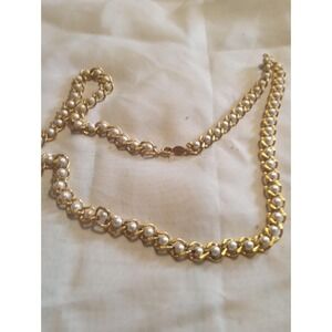 Vintage Napier Gold Tone Rope Chain Necklace With White Pearls